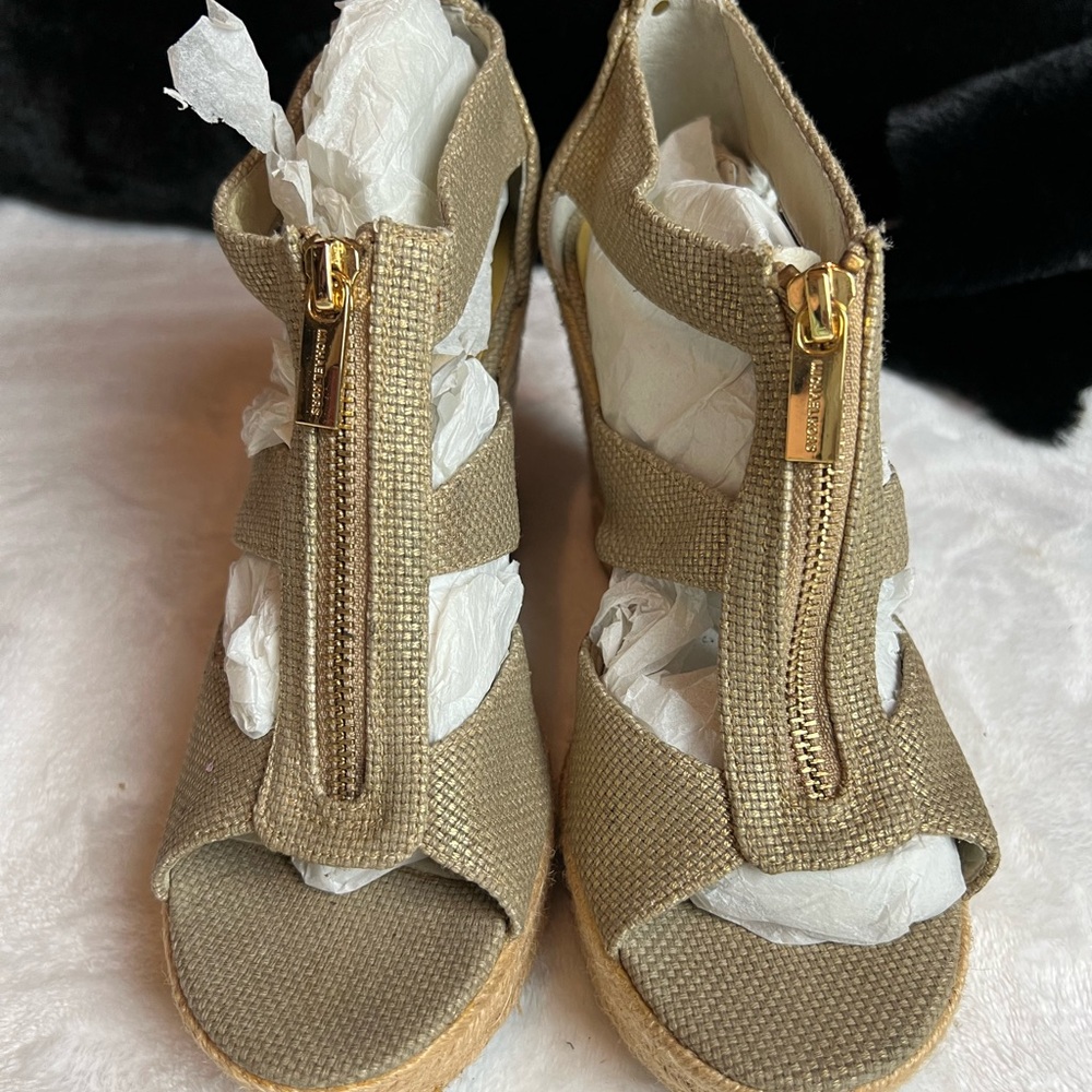 Michael Kors Gold Wedge Sandals with Zipper
